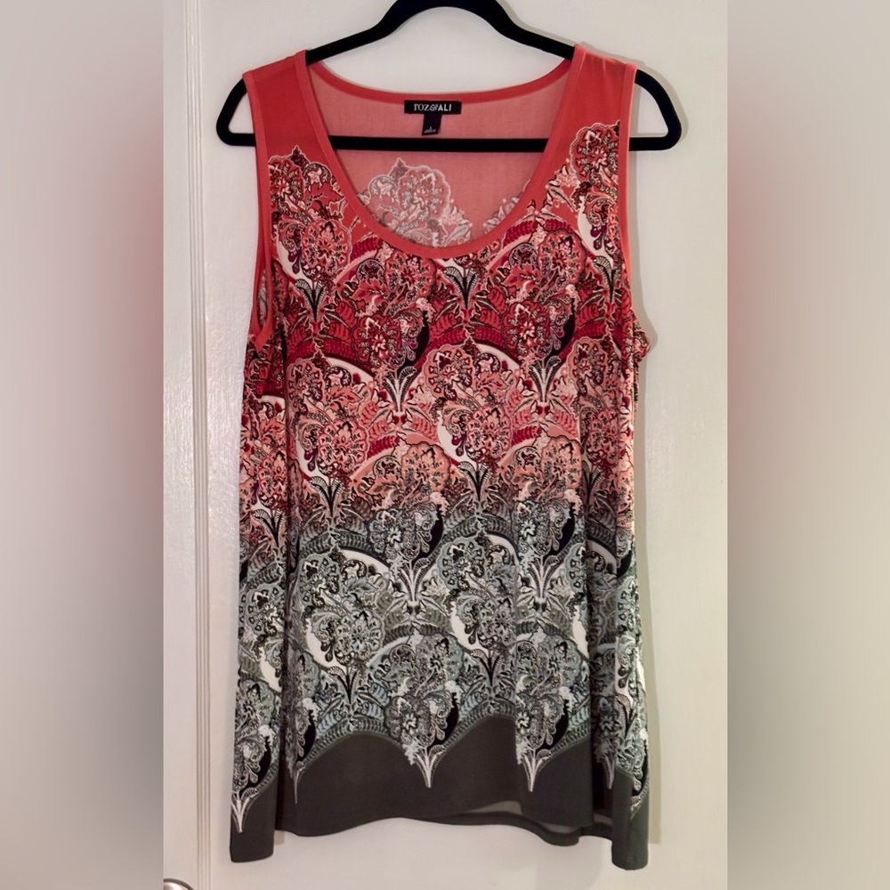 Roz & Ali Coral and Green Sleeveless Tank Top